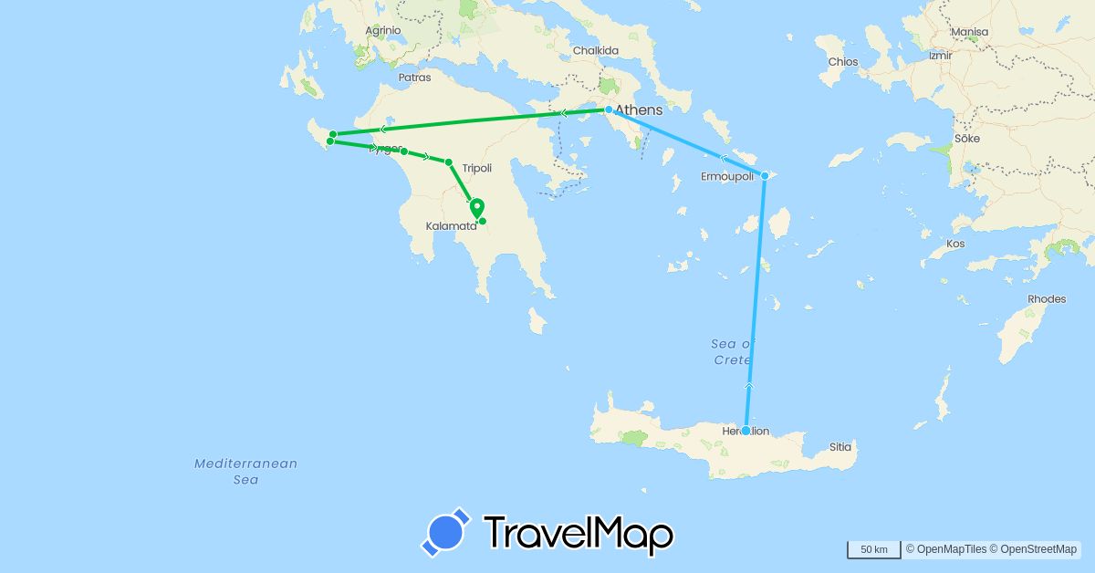 TravelMap itinerary: bus, boat in Greece (Europe)